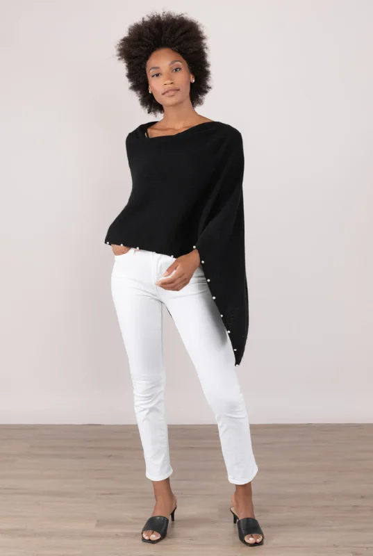 Alashan 100% Cashmere Pearl Trim Dress Topper Poncho