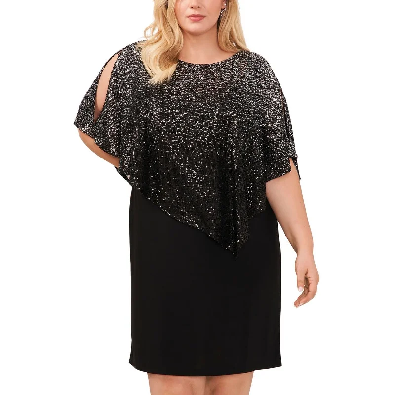 Plus Womens Sequined Asymmetric Sheath Dress