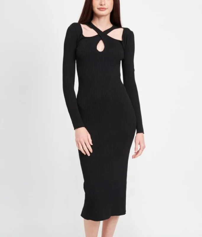 Black Cross Knit Dress