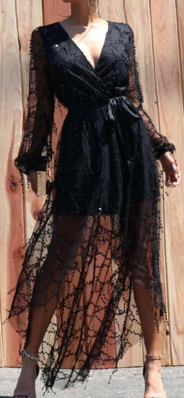 Black Tethered Sequined Dress
