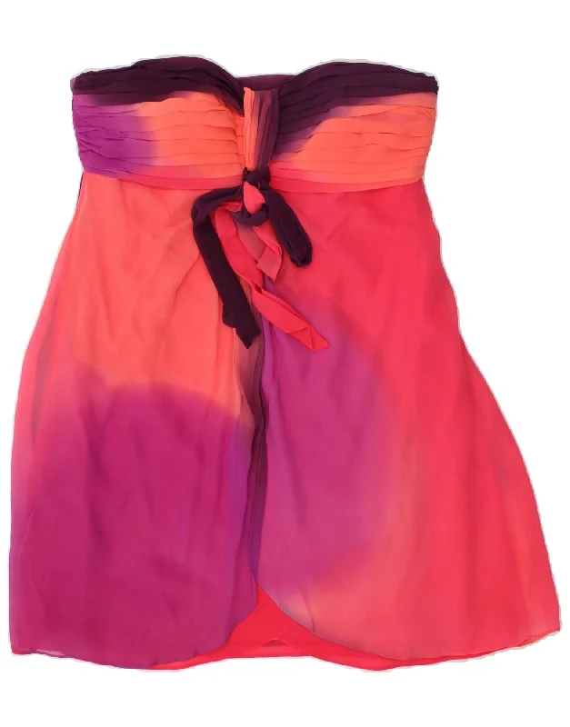 COAST Womens Strapless Dress UK 18 XL Pink Colourblock Silk