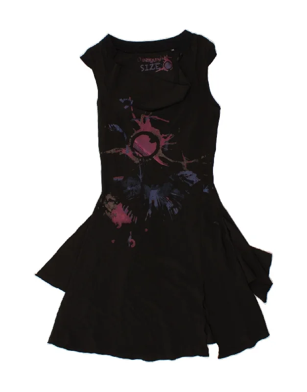 DESIGUAL Womens Graphic Drop Waist Dress EU 36 Small Blue Polyester