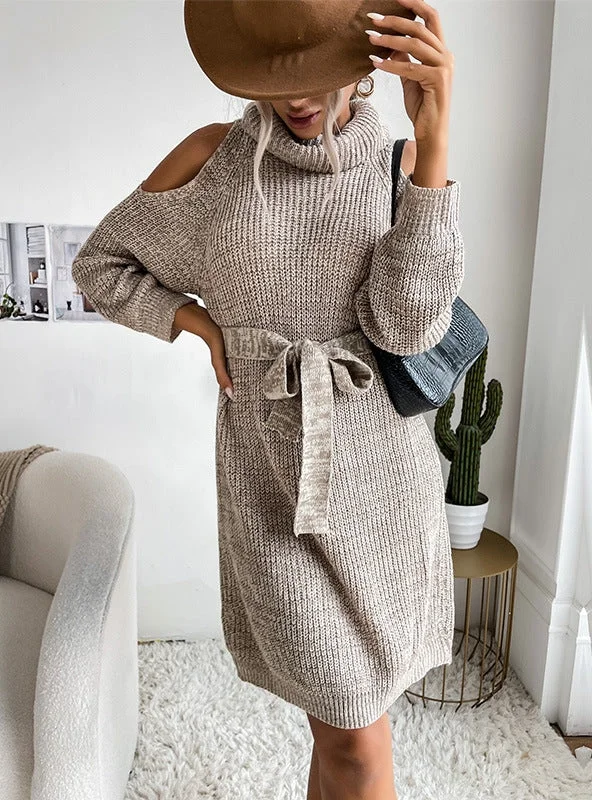 TastyHottie - FASHION OPENWORK TURTLE NECK SWEATER DRESS