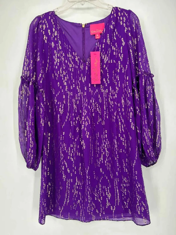 Lilly Pulitzer Cleme Silk Dress Size 00 Purple & Gold NWT Dress