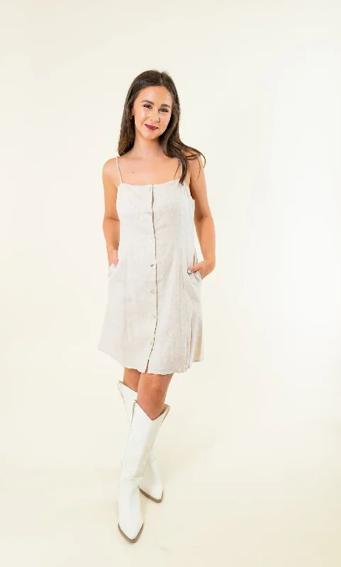 Natural Linen Spaghetti Strap Dress