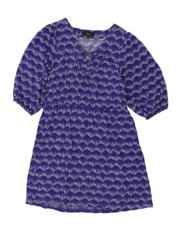 NEXT Womens 3/4 Sleeve A-Line Dress UK 14 Large Blue Chevron Cotton