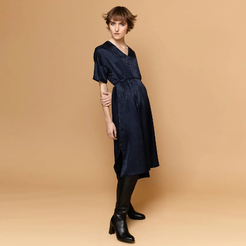 Day Silk Jacquard Dress Navy