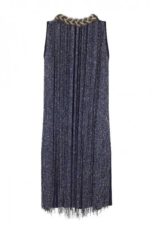 Tatiana Navy Shimmer Flapper Fringe Tassel Dress