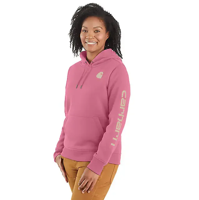 Women's Relaxed Fit Midweight Logo Sleeve Graphic Hoodie - Woodrose