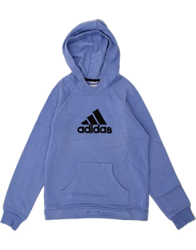 ADIDAS Womens Graphic Hoodie Jumper UK 10 Small Blue Cotton