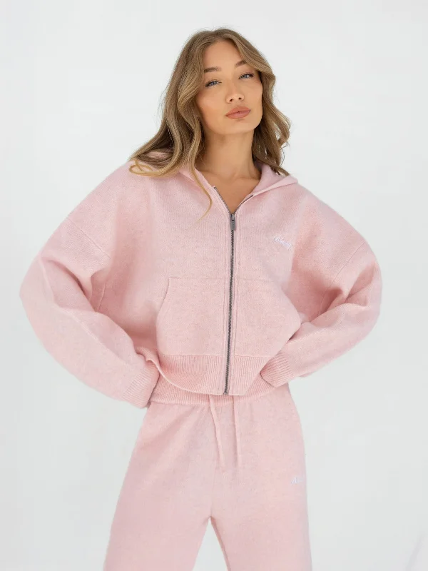 Knitted Full Zip Hoodie - Marshmallow Pink