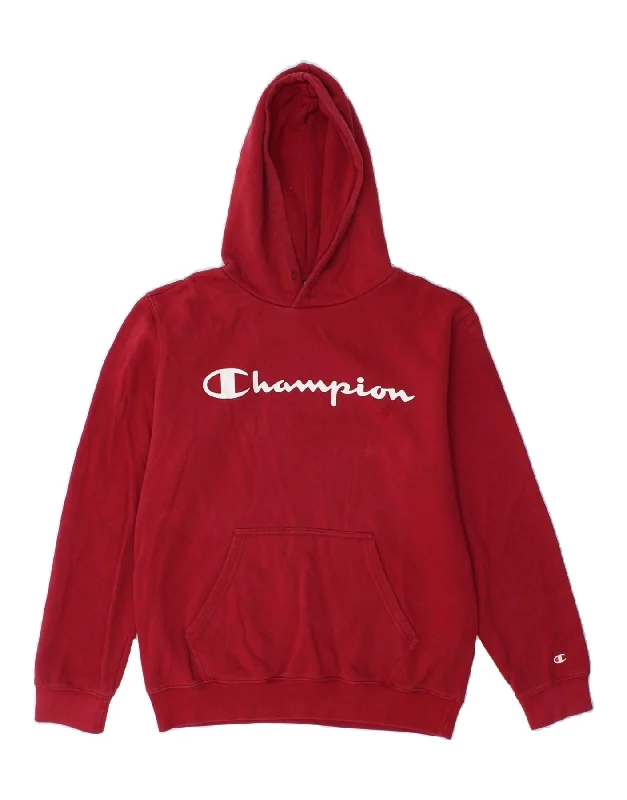 CHAMPION Womens Graphic Hoodie Jumper UK 14 Medium Red Cotton