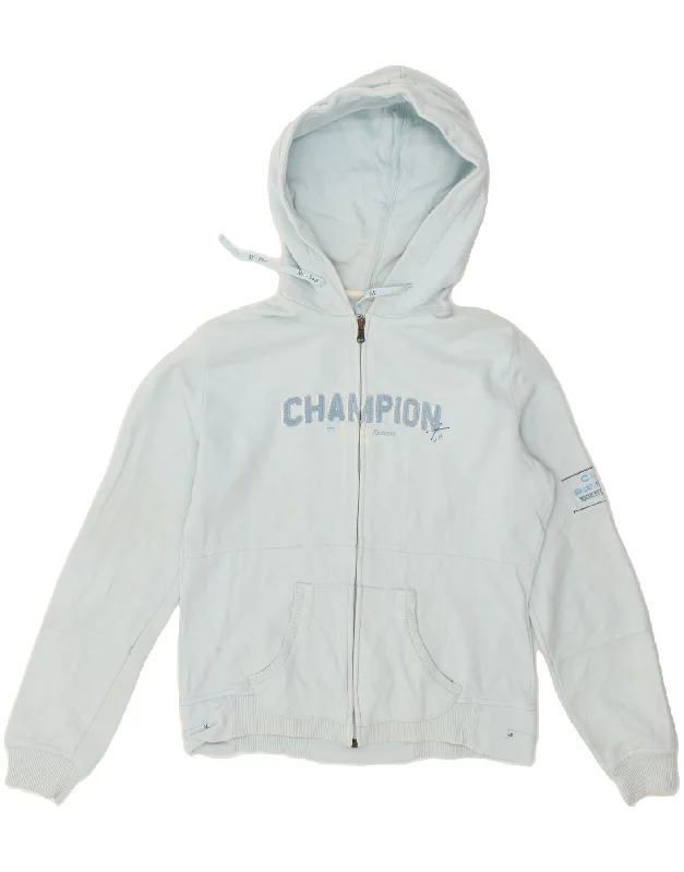 CHAMPION Womens Graphic Zip Hoodie Sweater UK 14 Large Blue