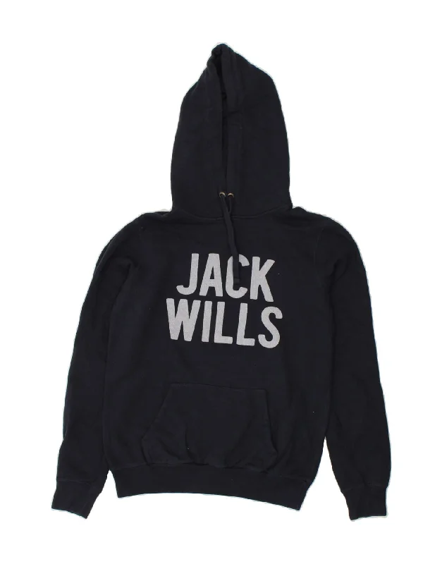 JACK WILLS Womens Graphic Hoodie Jumper UK 10 Small Navy Blue