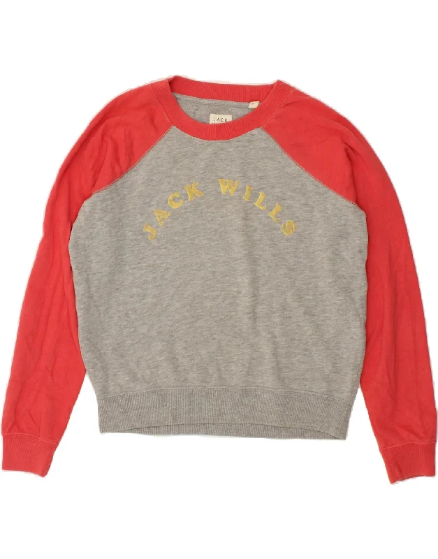 JACK WILLS Womens Graphic Sweatshirt Jumper UK 8 Small Grey Colourblock