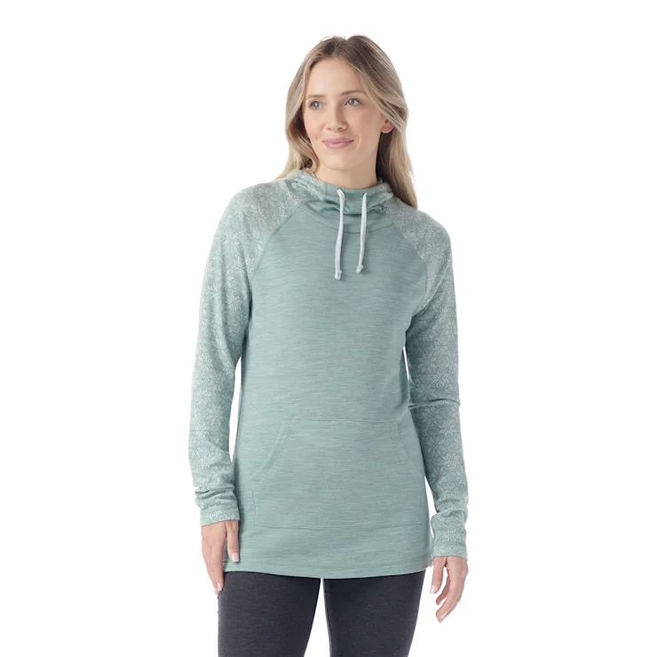 Women's Thermal Merino Drape Neck Hoodie - Arctic Green Digi Snow