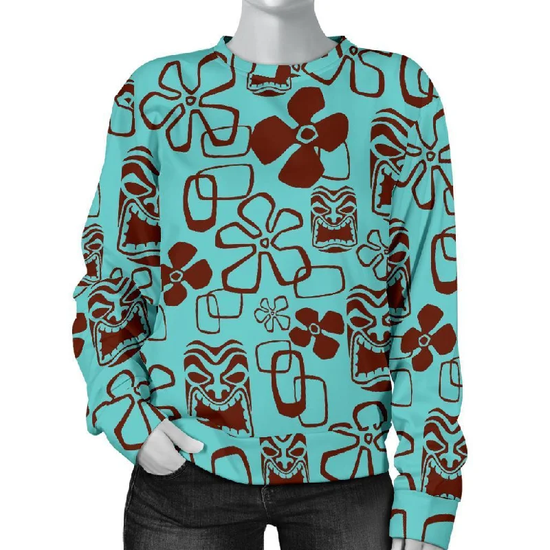 Tiki Hibiscus Pattern Print Women's Sweatshirt