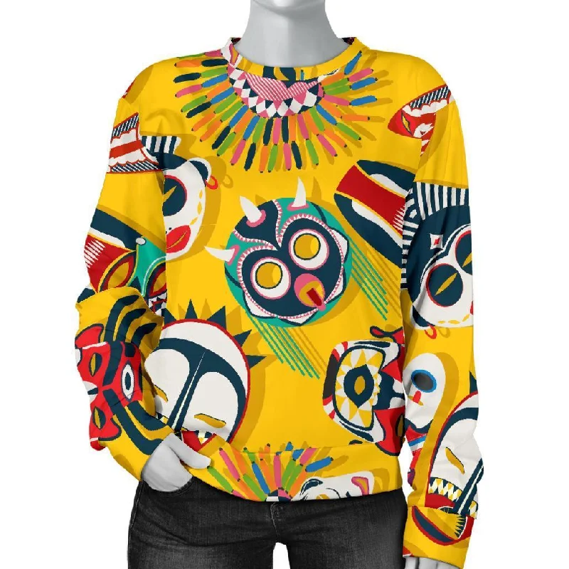 Totem Mask Pattern Print Women's Sweatshirt