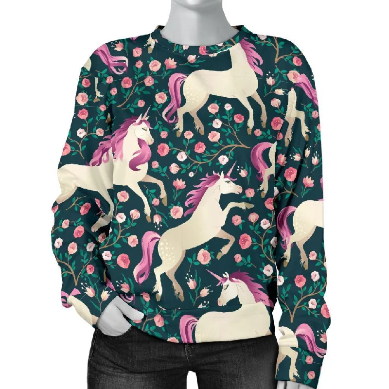 Unicorn Floral Pattern Print Women's Sweatshirt