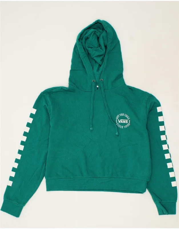 VANS Womens Crop Graphic Hoodie Jumper UK 10 Small Green Cotton