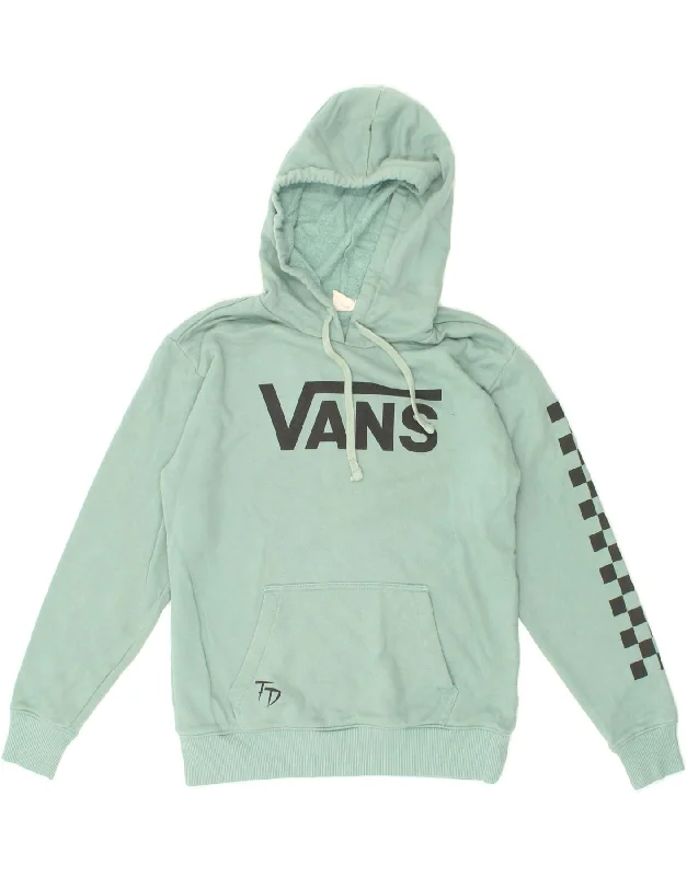 VANS Womens Oversized Graphic Hoodie Jumper UK 6 XS Turquoise Cotton