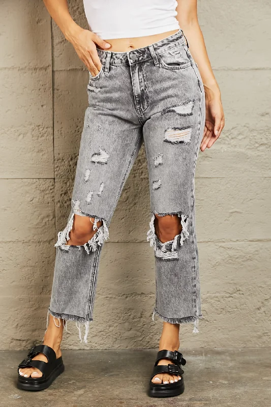 Light Distressed Straight Jeans