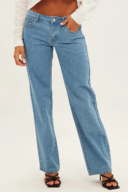 Blue Straight Denim Jeans Low Rise