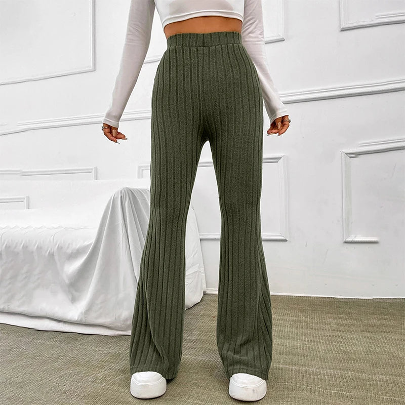 Solid Wide Pit Stripe Casual Knitted Wide-Legged Pants For Women Keep