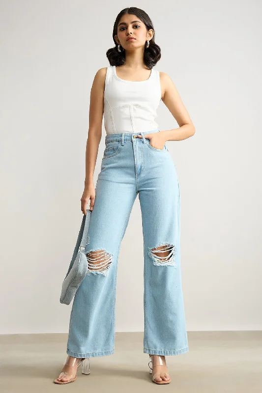 High Waisted Distressed Light Blue Jeans