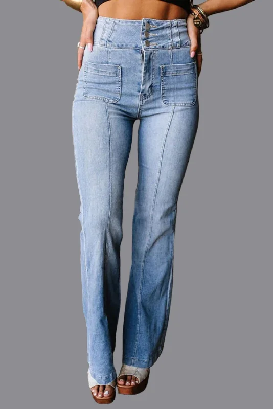 High Rise Factory Faded Boot Cut Denim Blue Jeans