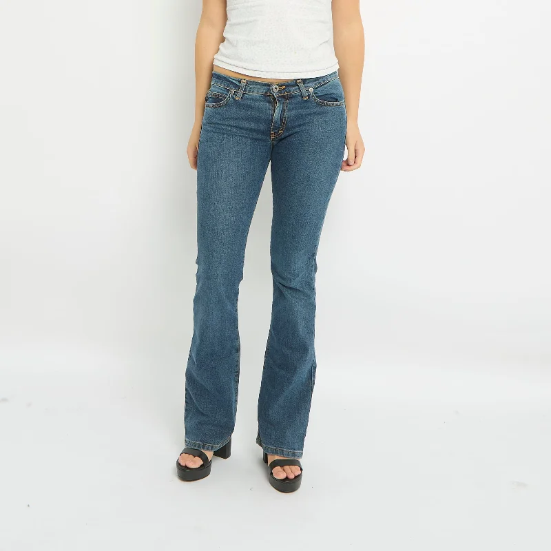 Low Waist Badge Detail Flare Leg Jeans-UK 8