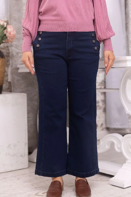 Petite High Rise Wide Leg Sailor Jeans (Dark Wash)