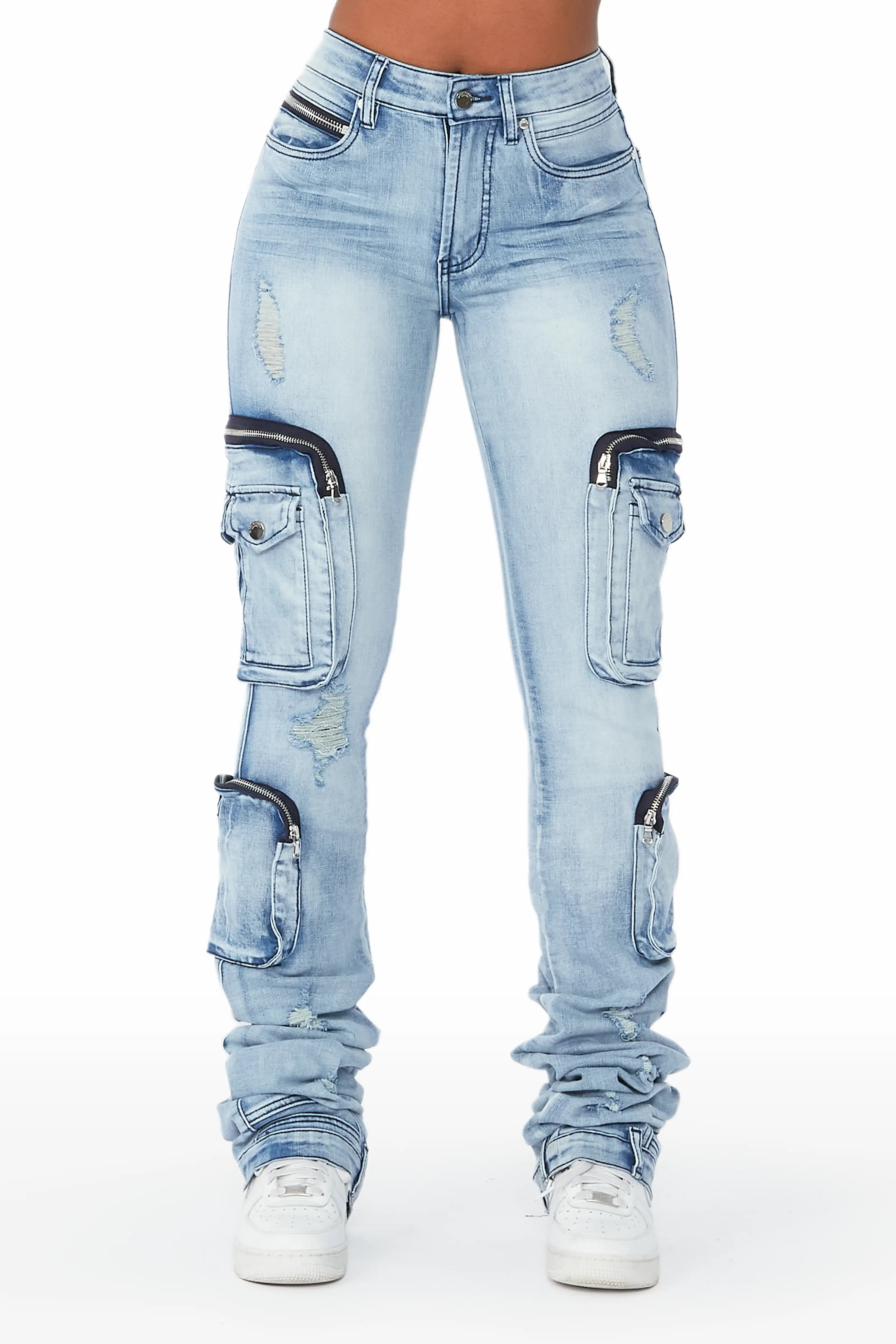 Alisson Light Wash Cargo Super Stacked Jean