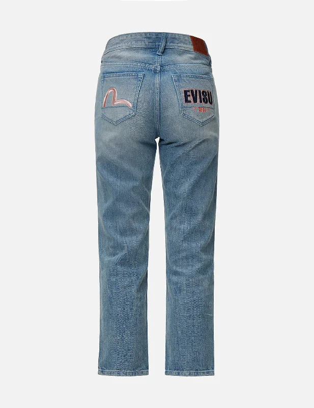 Seagull and Logo Embroidered Relax Fit Jeans