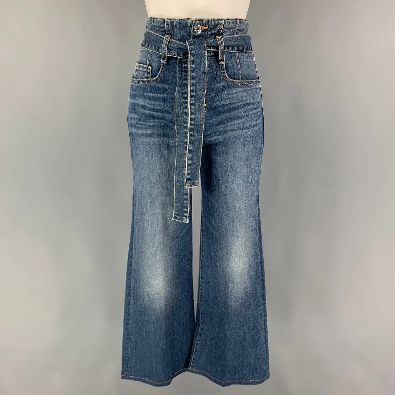 VERONICA BEARD Size 4 Blue Cotton Polyester High Waisted Corset Wide Leg Jeans