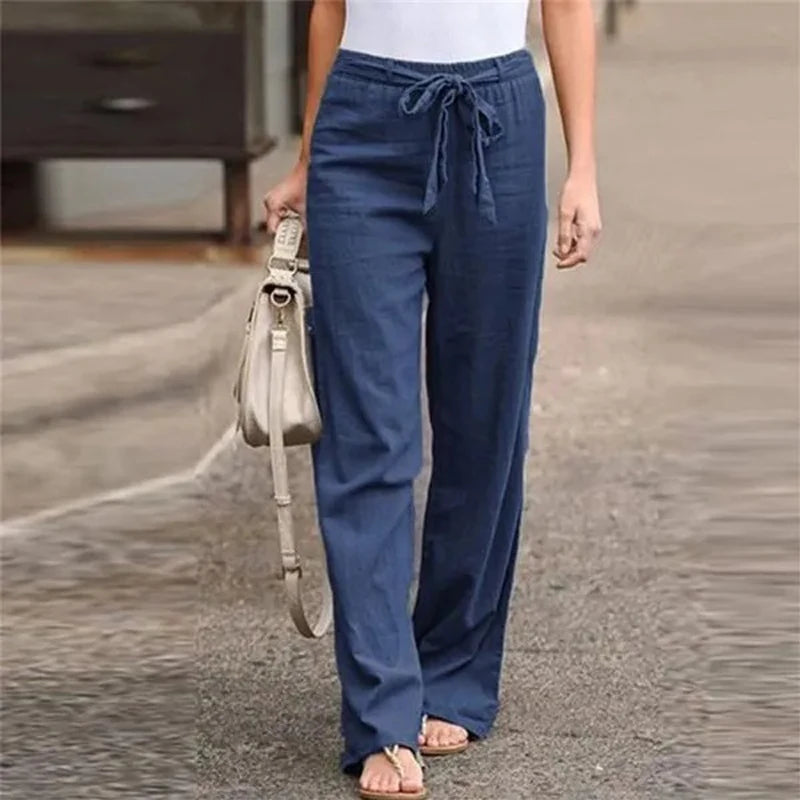 Women Solid Long Pants Women Casual Loose Cotton