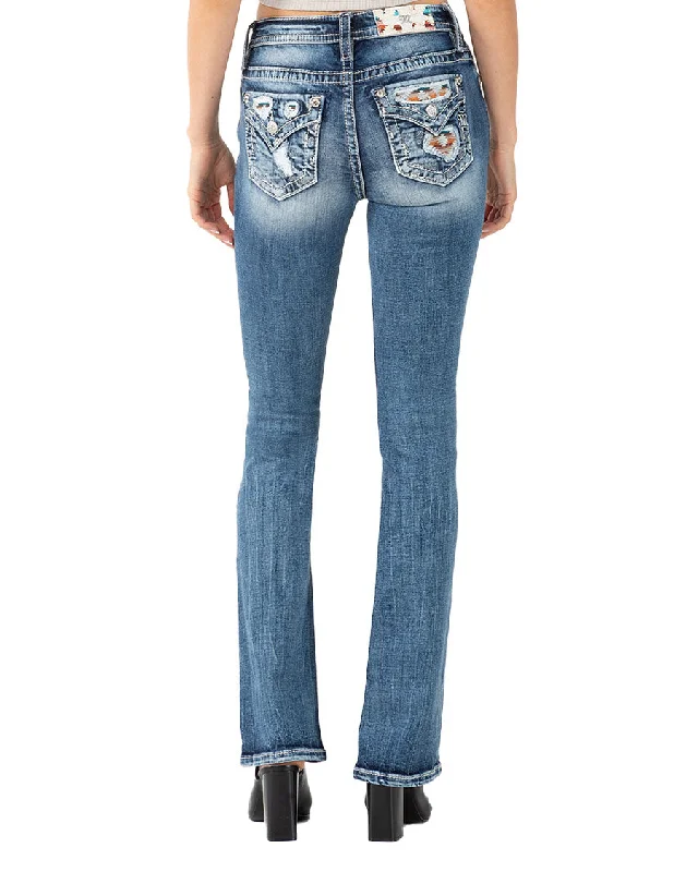 Women's Aztec Inlay Mid-Rise Bootcut Jeans