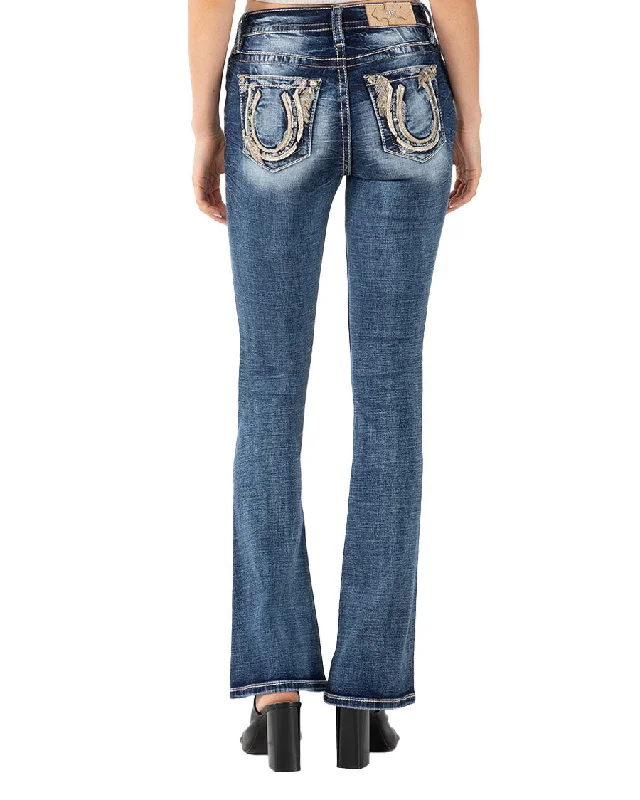 Women's Feathered Horseshoe Mid-Rise Bootcut Jeans