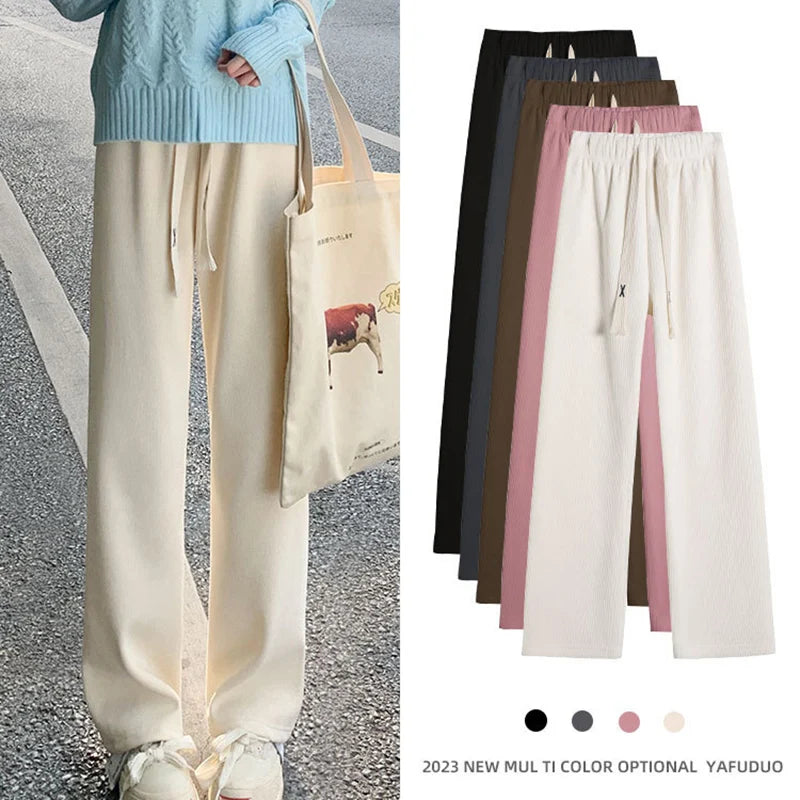 Casual Women Corduroy Long Pants Autumn Winter High Waist Wide Leg Pants