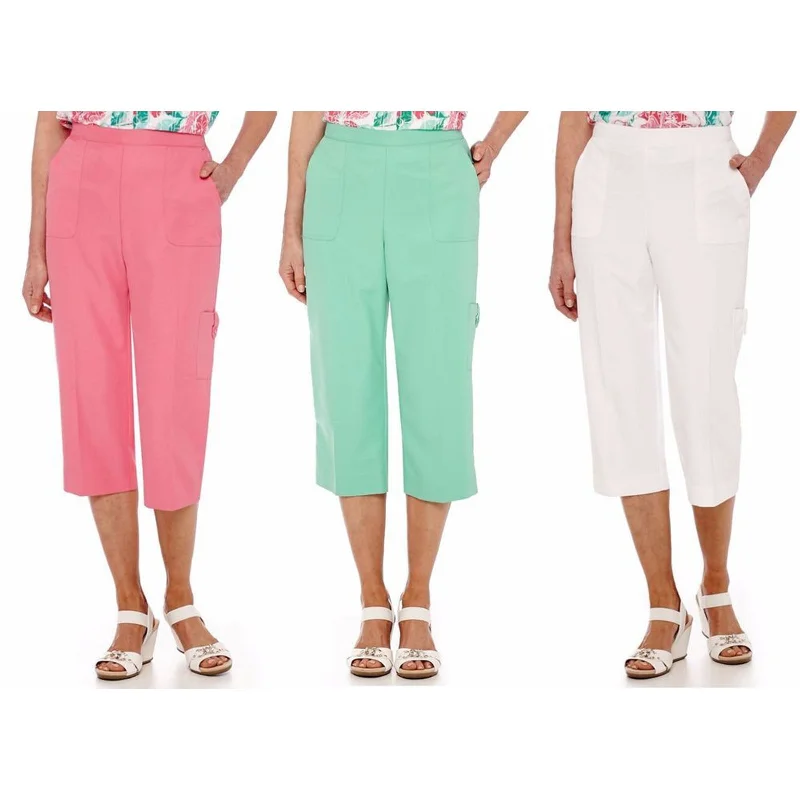 Alfred Dunner Pink or Green Pull on Flat Front Capri Pants Plus Size