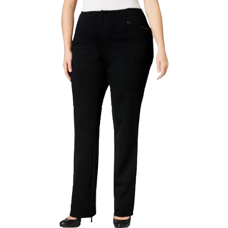 INC Black Faux Leather Trim Straight Leg Pants Plus Size