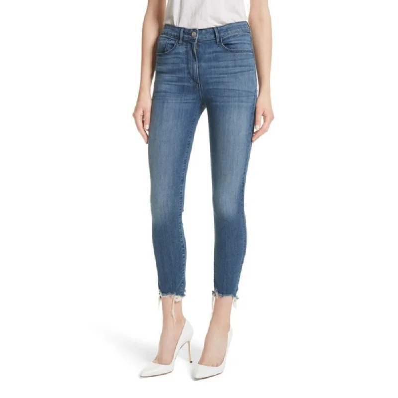 3 X 1 Women's W3 Remo Crop Skinny Jeans Fringed Edges Trendy Low-Rise Slim Jeans