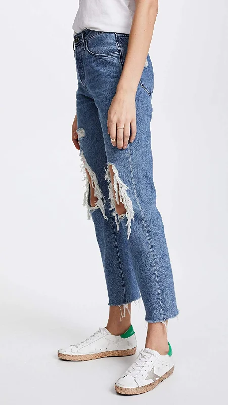 3x1 Women's W3 Higher Ground BF Crop Jeans Classic Blue Denim Jeans