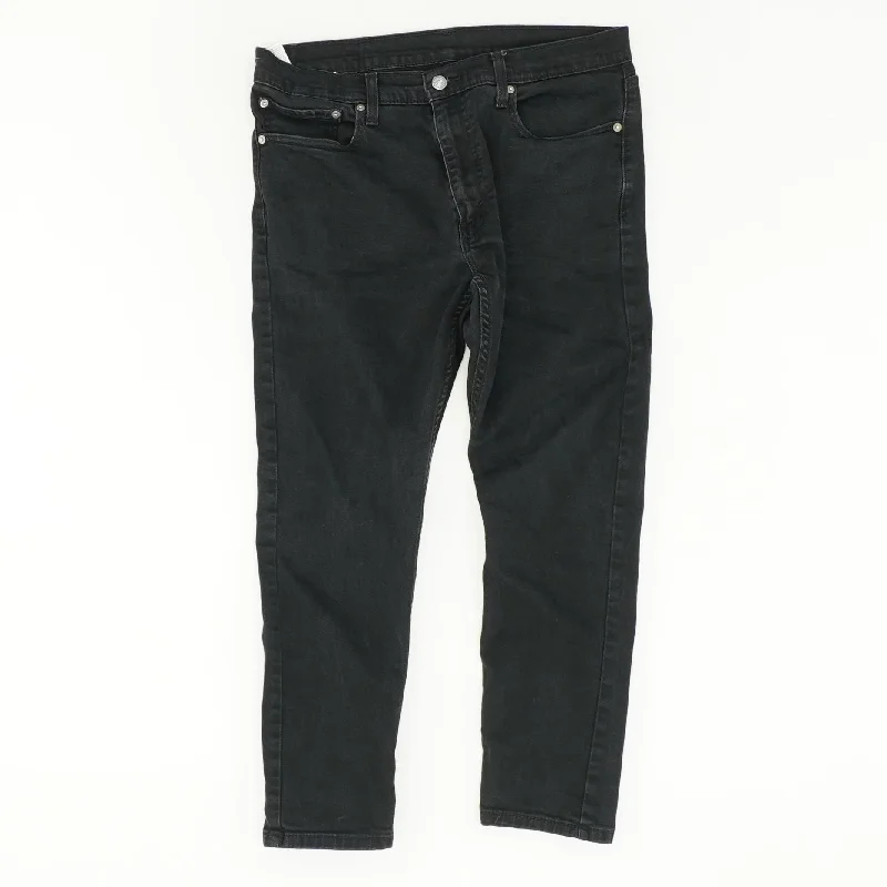 512 Black Solid Straight Jeans Comfortable Mid-Rise Jeans