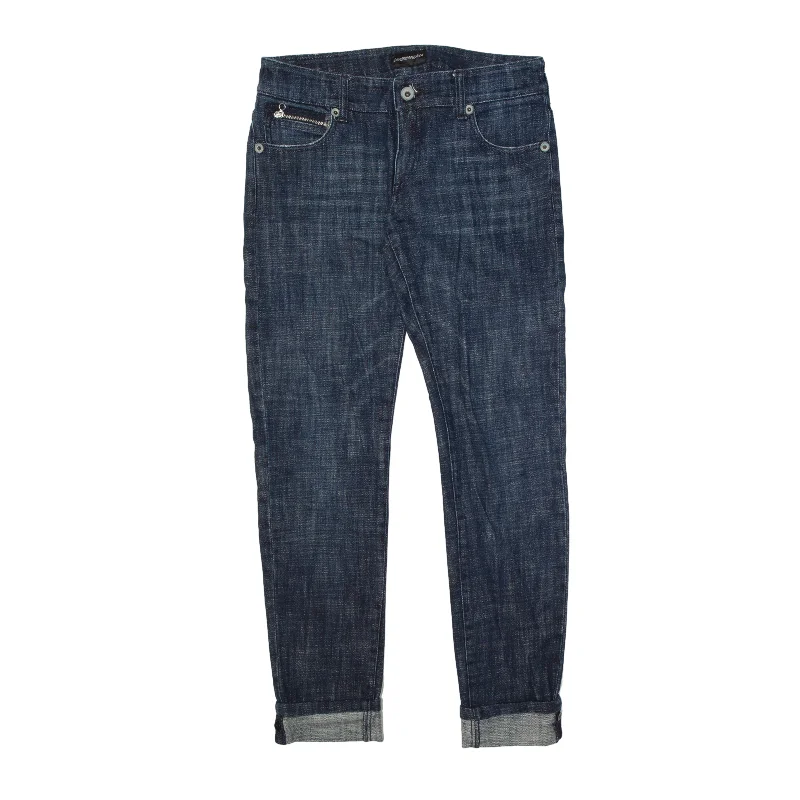 ARMANI EMPORIO Custom Turned Up Hem Jeans Blue Denim Slim Straight Womens W30 L29 Trendy Skinny High-Waist Jeans ARMANI EMPORIO Custom Turned Up Hem Jeans Blue Denim Slim Straight Womens W30 L29 Trendy Skinny High-Waist Jeans