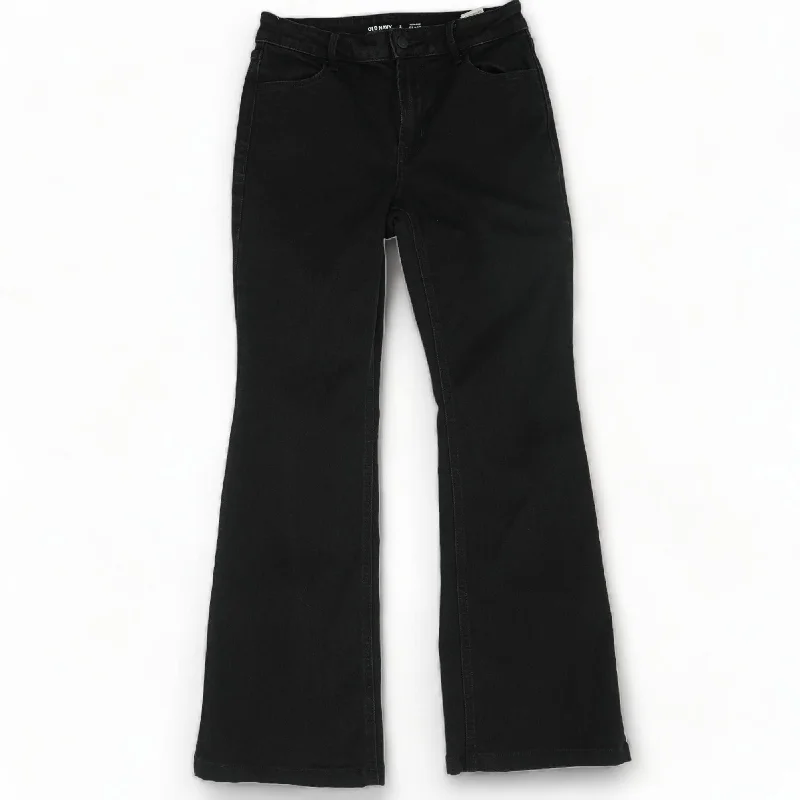 Black Solid Flare Jeans Trendy Pleated Waist Jeans