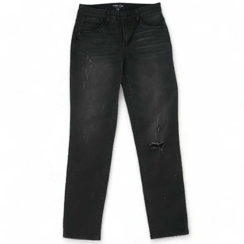 Black Solid Mid Rise Regular Jeans Fashionable Raw Hemmed Jeans
