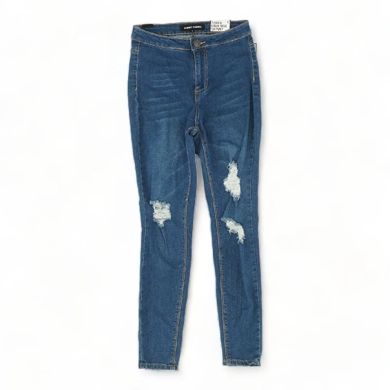 Blue Solid High Rise Skinny Leg Jeans Trendy Button-Up High-Waist Jeans