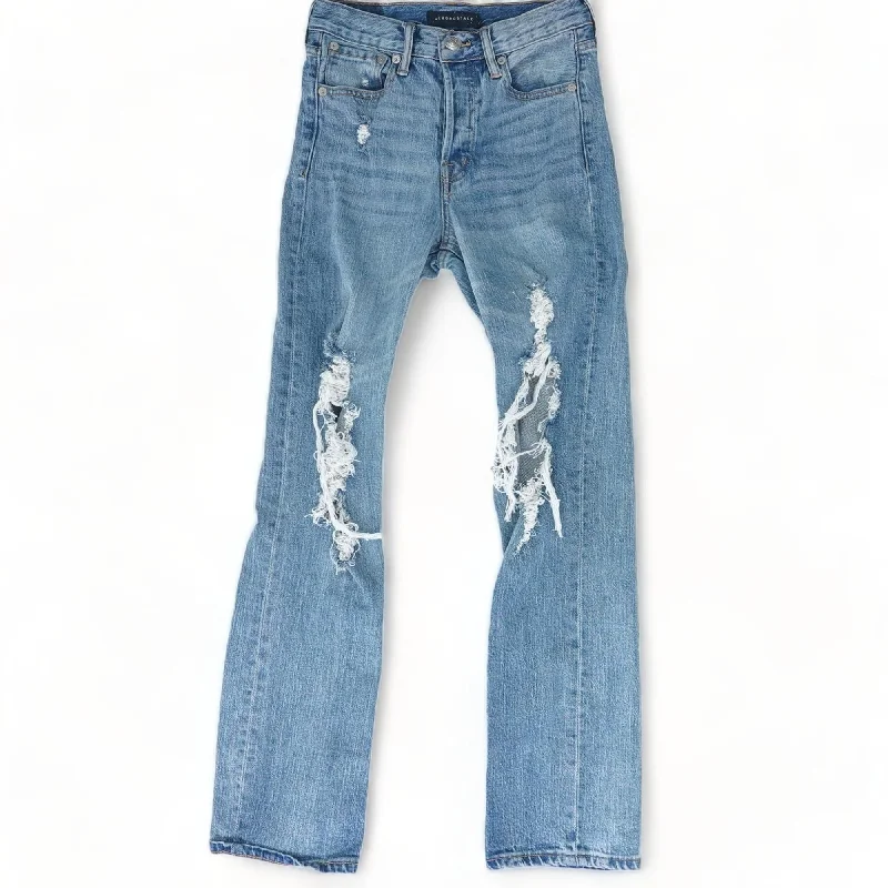 Blue Solid High Rise Straight Leg Jeans Comfortable Mid-Rise Jeans