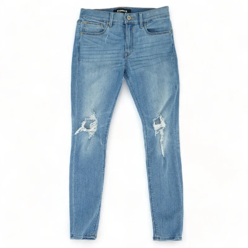 Blue Solid Mid Rise Skinny Leg Jeans Trendy Button-Up High-Waist Jeans
